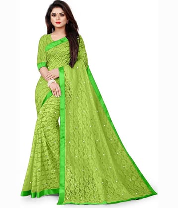 vanraj Net Saree With Unstitched Blouse Piece ( Light Green )