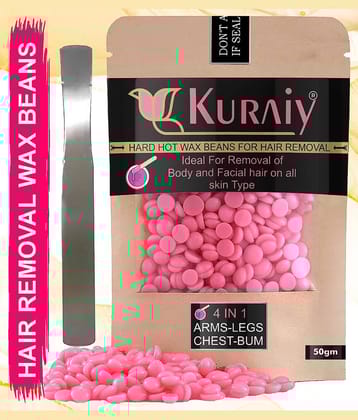 KURAIY Hair Removal Hot Hard Body Wax Beans (50Gm) for Face, Arm, Legs, and whole Body