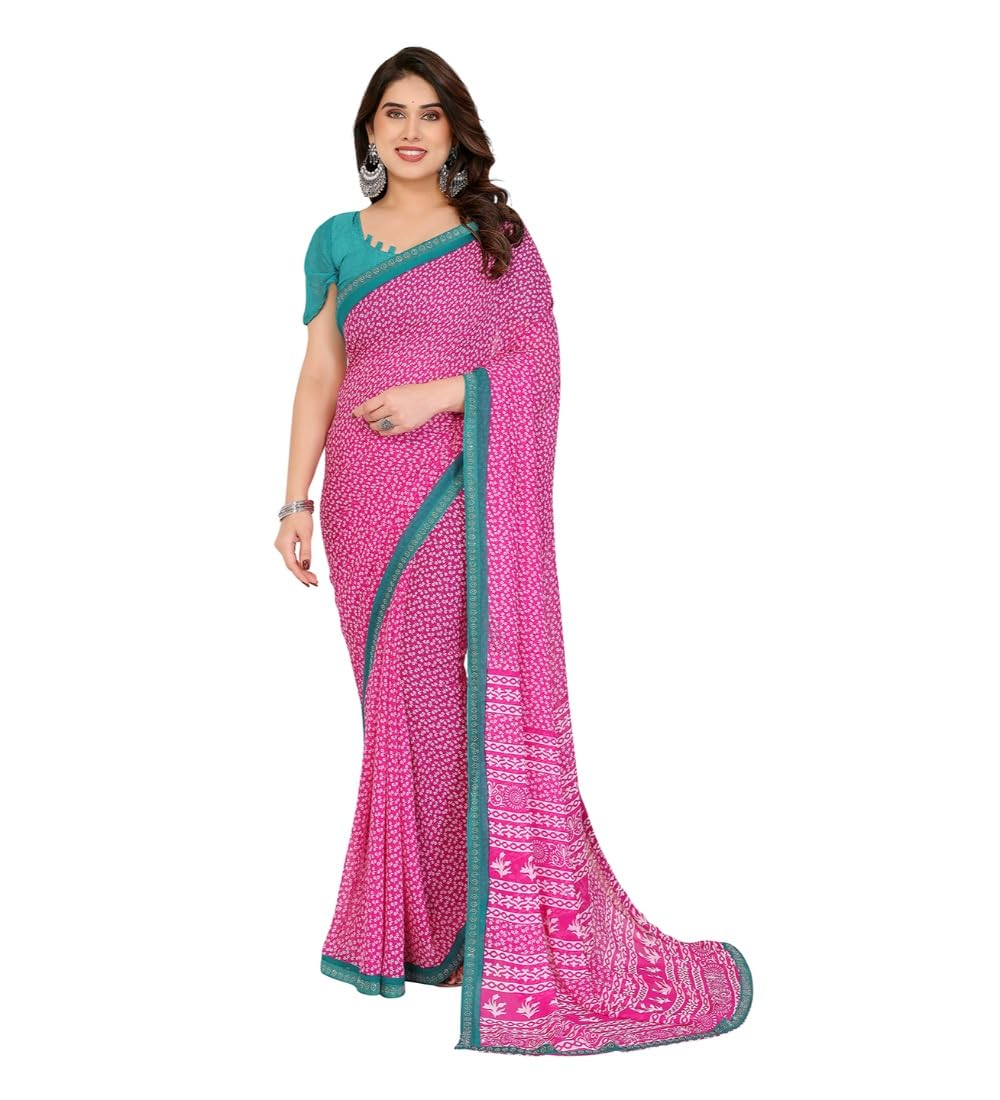 Women's Georgette Printed Saree With Unstitched Blouse 5.5Mtr (Pink)-PID62547