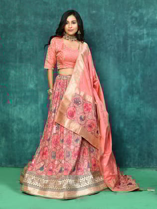 Light Pink  Banarasi Semi-Stitched Lehenga Choli