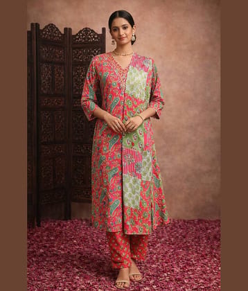 Aarika Women Cotton Printed Straight Kurti With Pants ( Red )