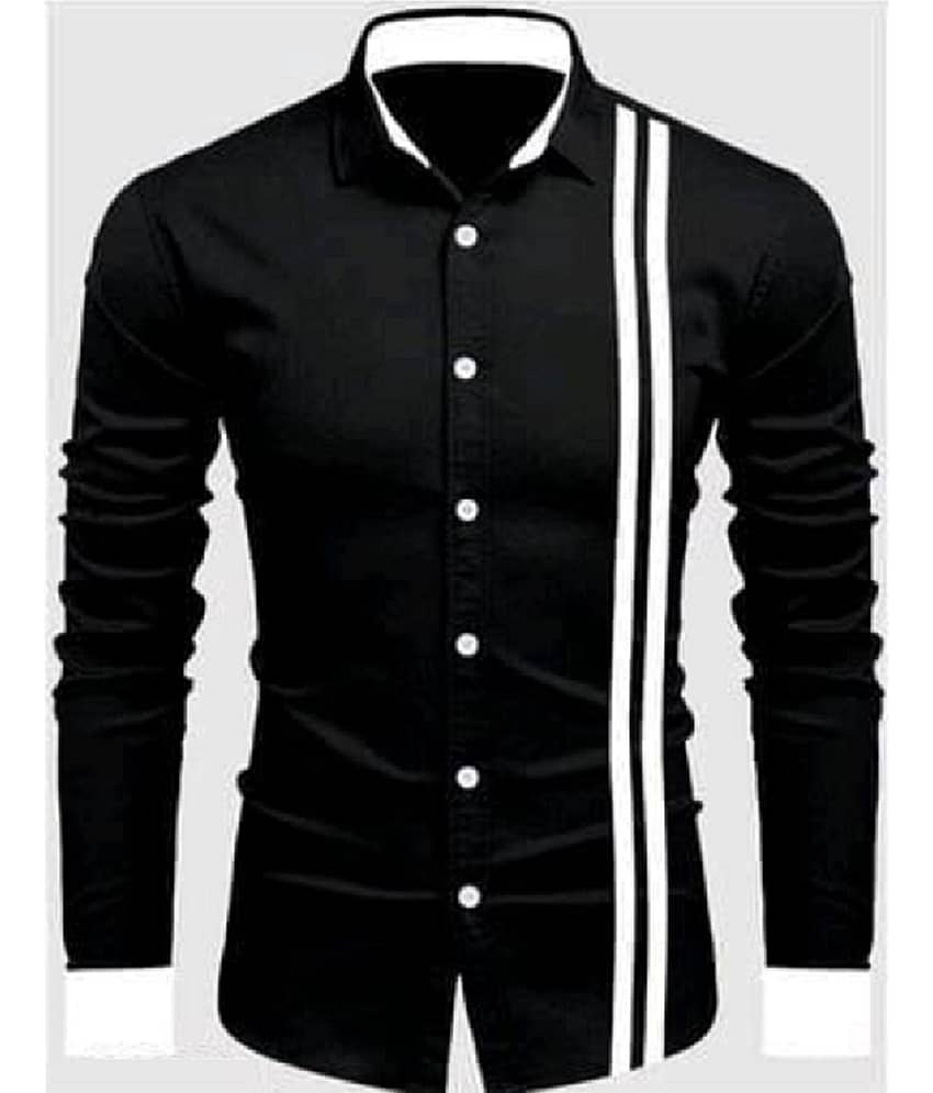 NOWT Cotton Blend Regular Fit Striped Full Sleeves Men's Casual Shirt - Black ( Pack of 1 )