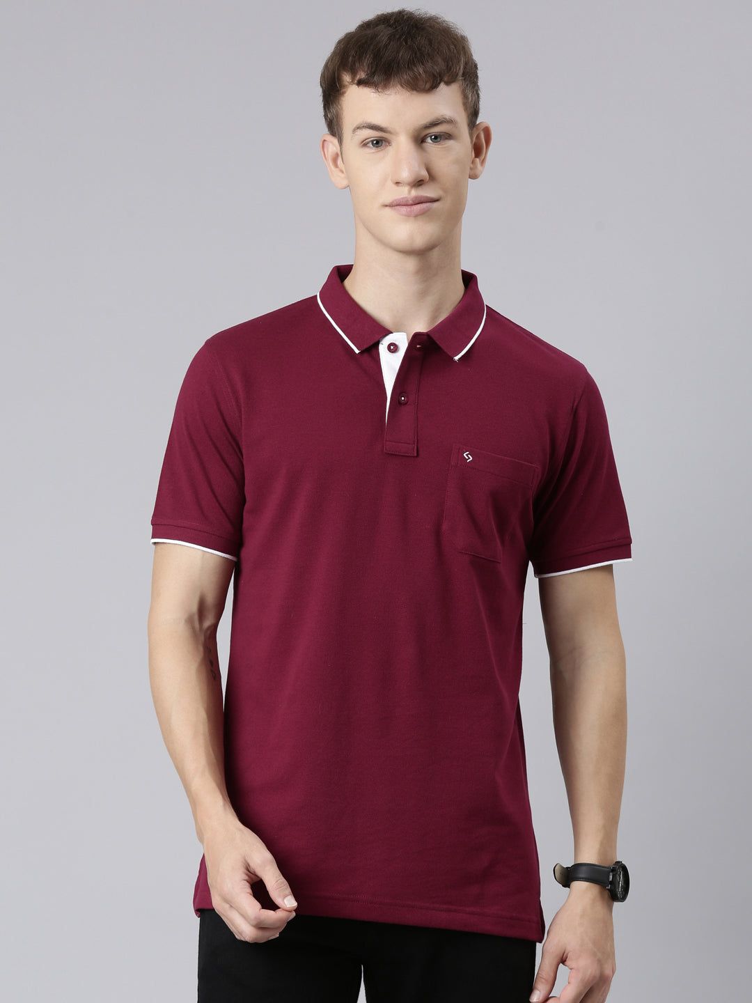 Classic Polo Men's Smart Double Pique Polo Half Sleeve Slim Fit T-Shirt | Nova - Burgundy