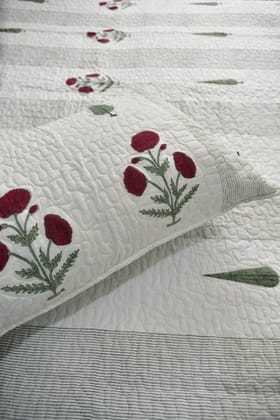 Red Poppy Quilted Bedcover | Premium luxury King size 90x108 inches