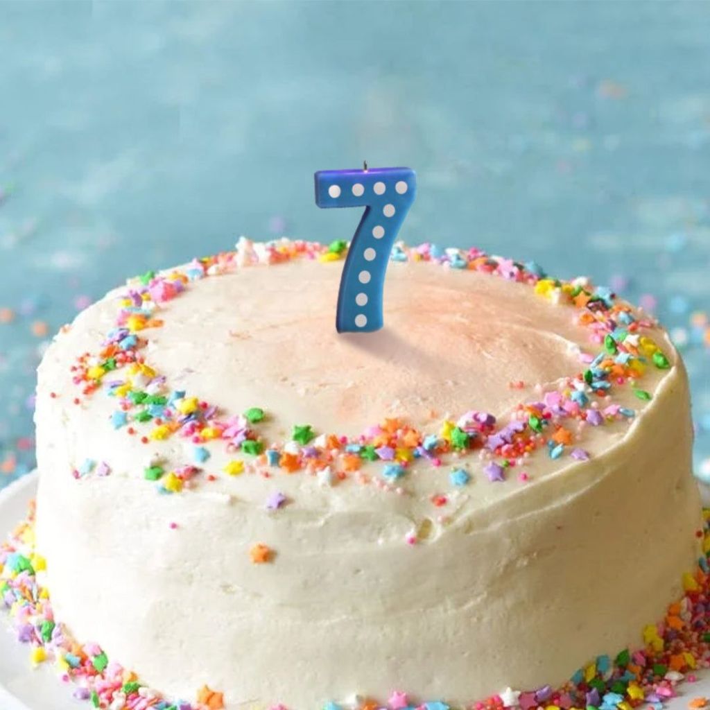 Number 7 Blue Candle w/ Polka Dots - 4 inches - 1PC - Party and Festive Needs | Buy online on ZillyBuy