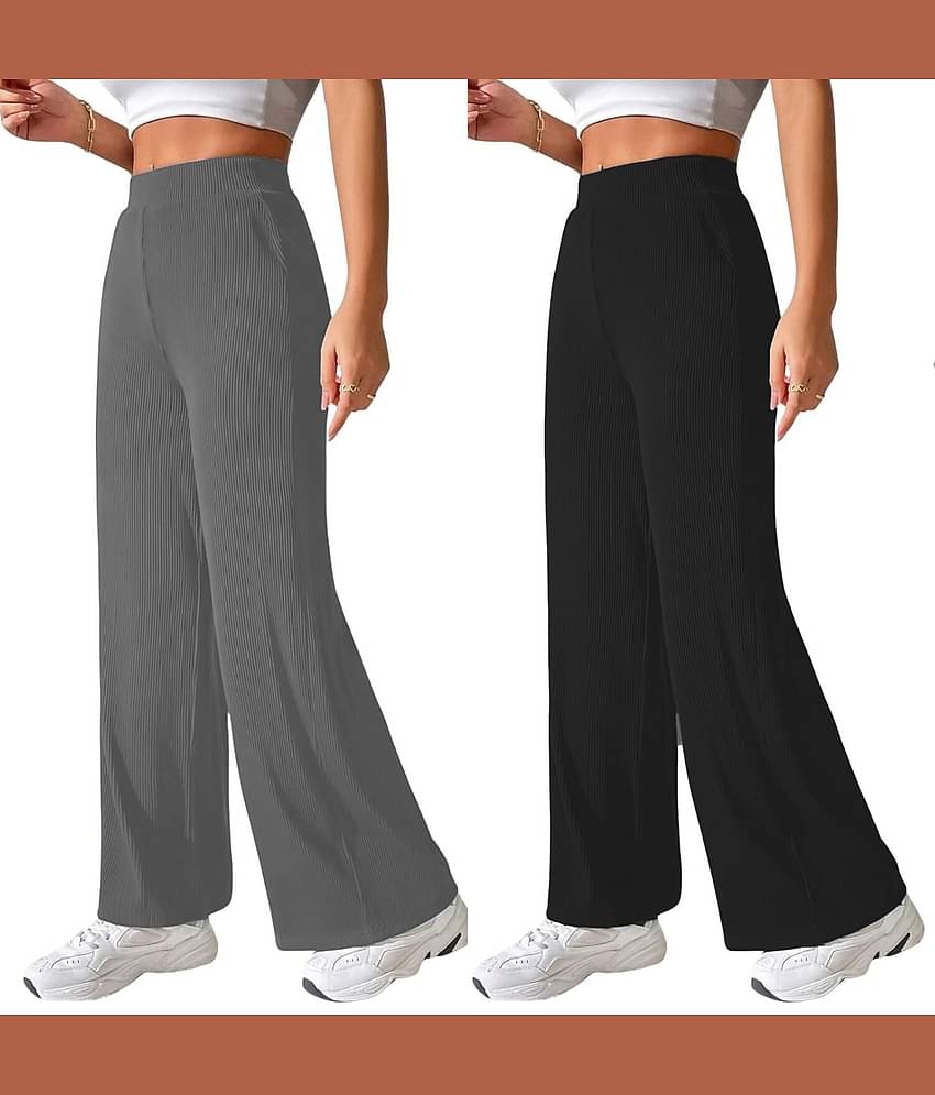 Qyaas Women Knitted Formal Pants ( Dark Grey,Maroon )