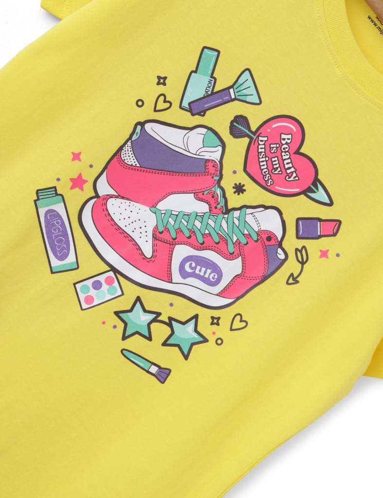 Premium Kids Girls T shirt Cotton Blazing Yellow Beauty Queen 2025 at ShopCircuit | ONDC