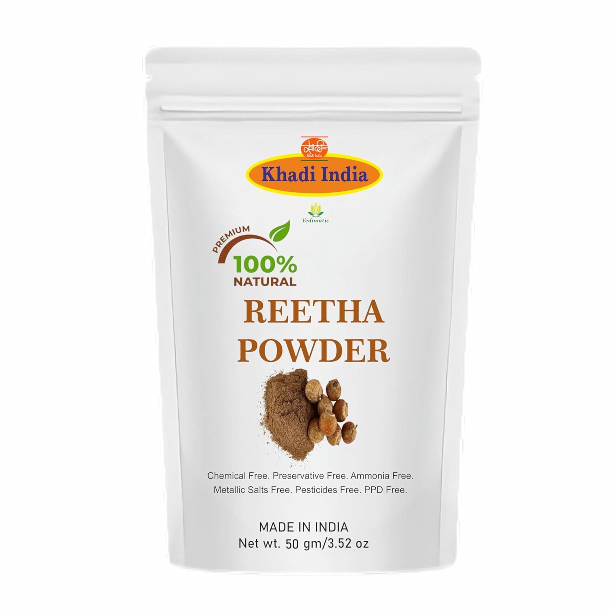 Khadi 100% Pure & Organic Reetha Powder Hair Cleanser | 100% Natural, Chemical-Free, Maintains pH Value, Conditions Hair, Adds Shine | Resealable Zipper pouch | (100gm., REETHA) Khadi 100% Pure & Organic Reetha Powder Hair Cleanser | 100% Natural, Chemic