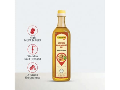 KisaanSay Rajasthani Cold Pressed Groundnut Oil - Wood Pressed - 1 Litre