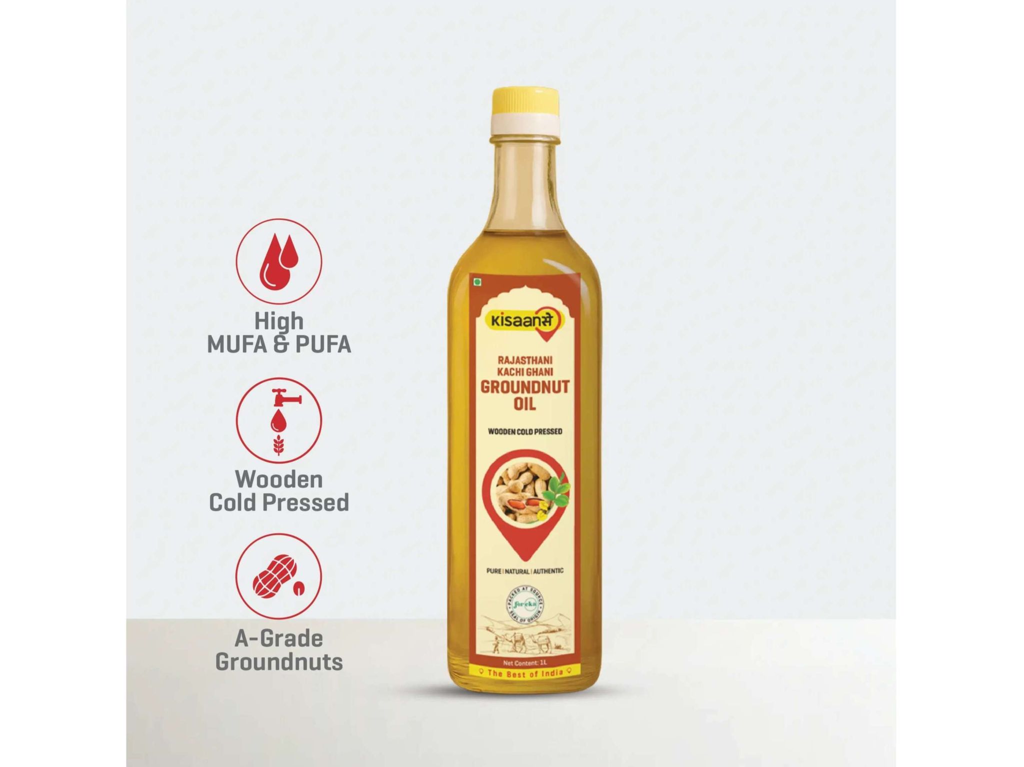 KisaanSay Rajasthani Cold Pressed Groundnut Oil - Wood Pressed - 1 Litre