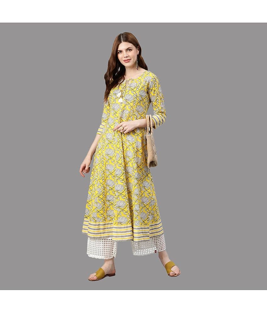 Yash Gallery - Yellow Cotton Women's Flared Kurti ( Pack of 1 )