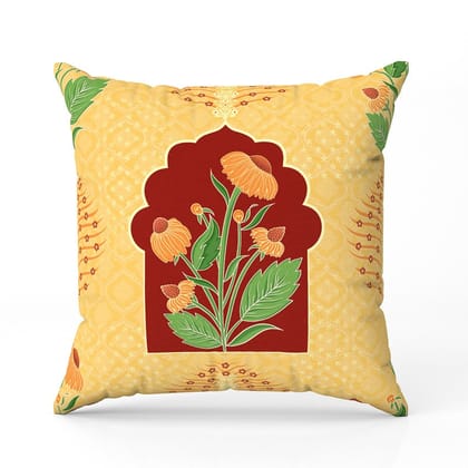 Mughal Rabata Yellow Combination-Canvas Cushion / 16x16 / without
