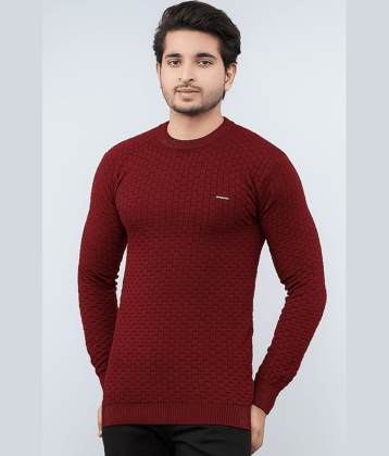 FEVERFEW Cotton Blend Round Neck Men's Full Sleeves Pullover Sweater - Maroon ( Pack of 1 )
