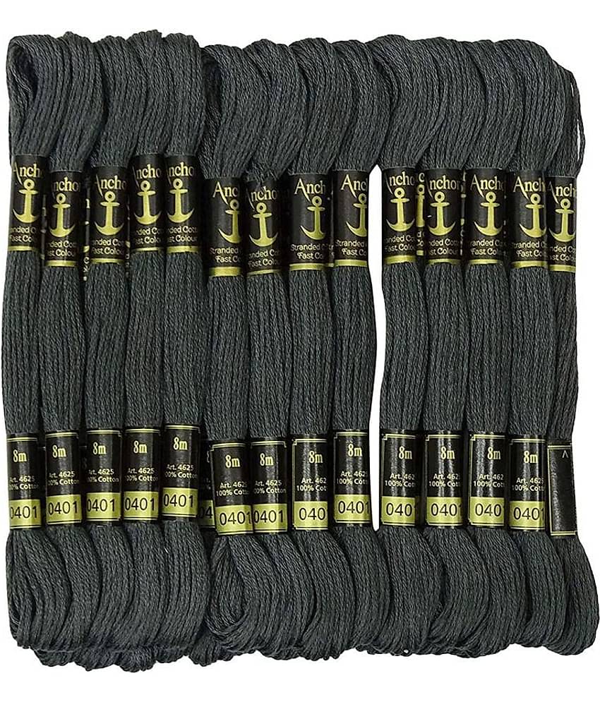 PRANSUNITA Anchor Stranded Cotton 6 Strand Cross-Stitch Hand Embroidery Stranded Cotton Craft Sewing Floss Thread, Pack of 10 (Grey)