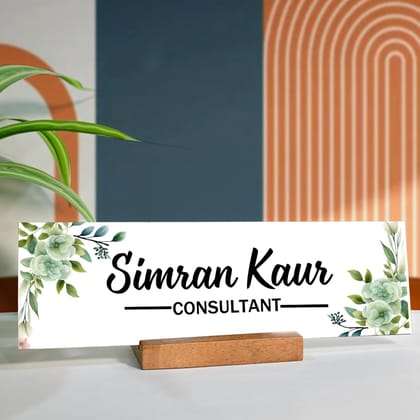 Personalised Acrylic Elegant Desk Name Plate With Wooden Base-Design 1