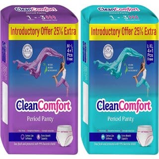 Combo Packs of Clean Comfort Disposable Period Panties for Women  Girls Cotton Soft Sanitary Pads M-L + L-XL Pack of 10