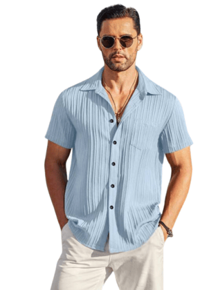 GlamaStitch's Chic SkyBlue Half Sleeve Shirt: Men's Trendy Sugar Cane Fabric Edition-M