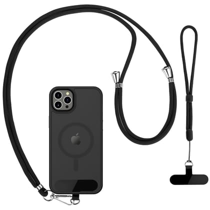 ZORBES® Phone Lanyard for Mobile, Adjustable Wrist and Neck Strap Set for Most Phone Case, Universal Nylon Safety Mobile Chain, Crossbody Strap with 2 Self-Adhesive Inserts Sling Not Includes Case Black