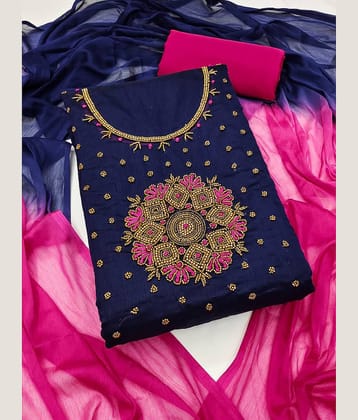 Rangtulika Ethnics Women Silk Unstitched Dress Material ( Blue )