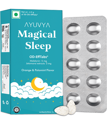Ayuvya Magical Sleep Support Melatonin Effervescent Pills, Natural sleep solution with melatonin tablets. Sleep aid 30 Pills