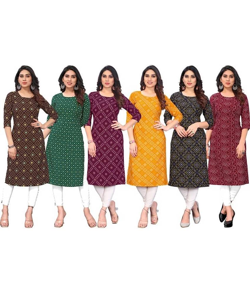 KETAKI FASHION Crepe Printed Straight Women's Kurti - Multicolor6 ( Pack of 6 )