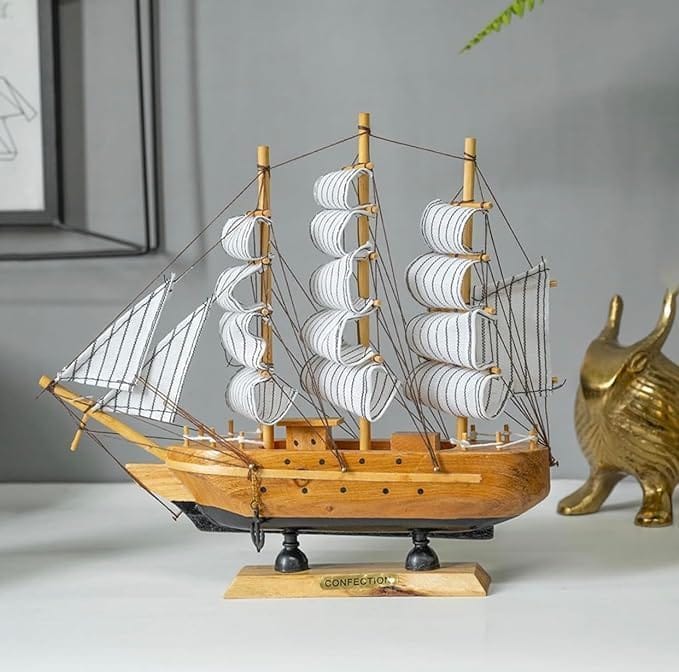 Wooden Ship Antique Decorative Wooden Sailing Ship Showpiece for Office, Home Decor, Living Room Gift Showpiece