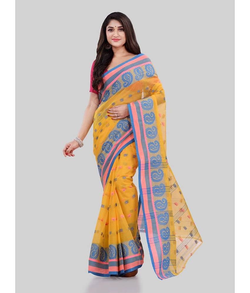 Desh Bidesh Cotton Printed Saree Without Blouse Piece ( Yellow )