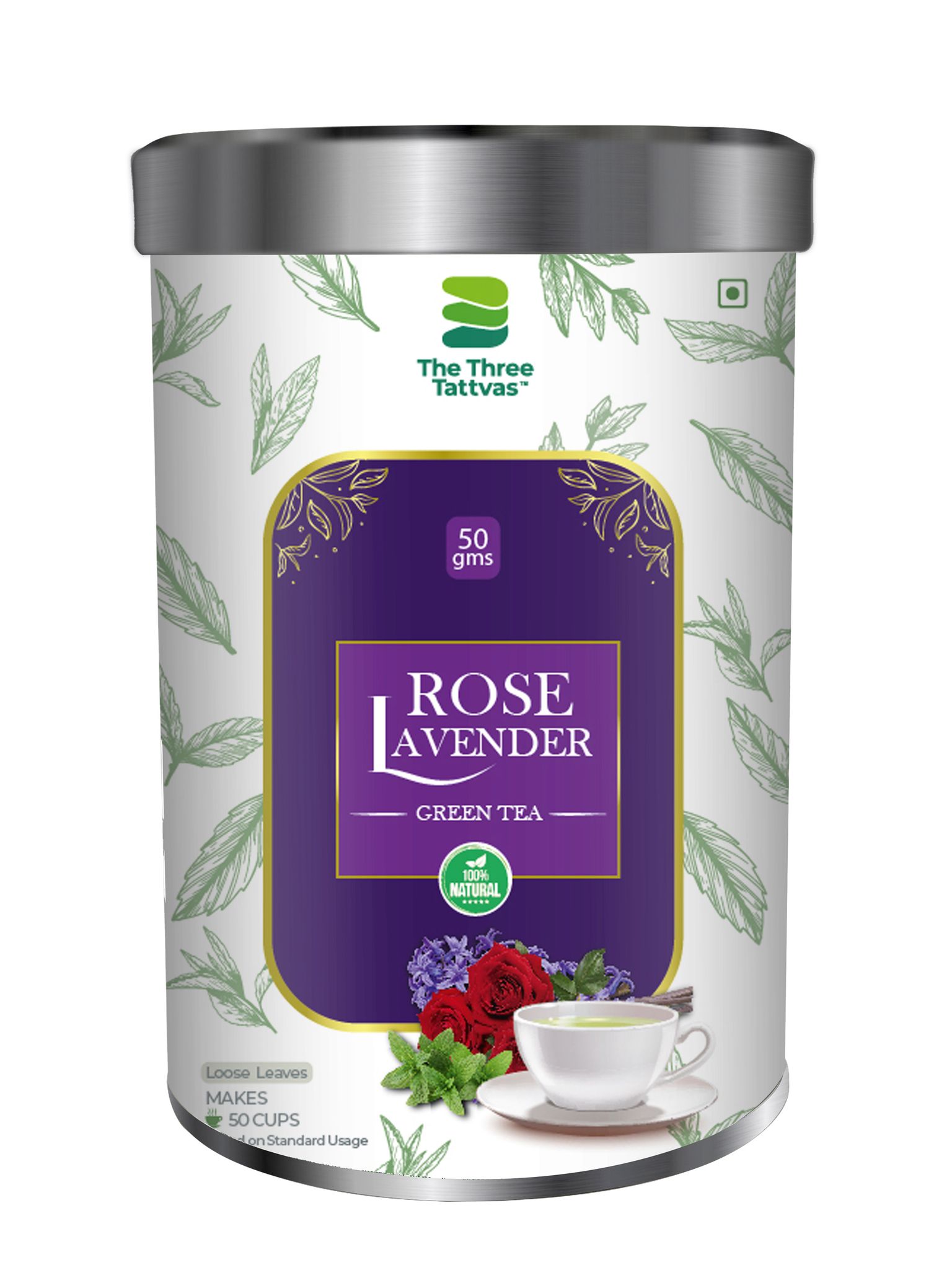 The Three Tattvas Rose Lavender Green Tea 50gms
