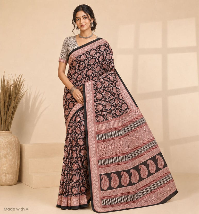 Handcrafted Bagh Print Cotton Saree