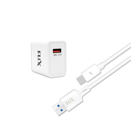 FLiX (Beetel) Storm 18W QC 3.0 Wall Charger Adapter, Sturdy Built, Widely Compatible for Android and iOS Devices, Enhanced Safety, Light Weight, with 18W Type A to Type C Cable (White - SS118)