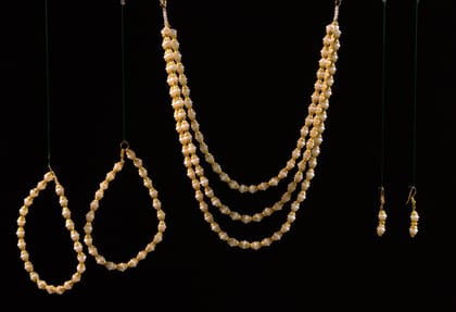 Golden Bead Ethnic Jewelry Set | Handcrafted 4-Piece – Necklace, Bracelet, Anklet, Earrings