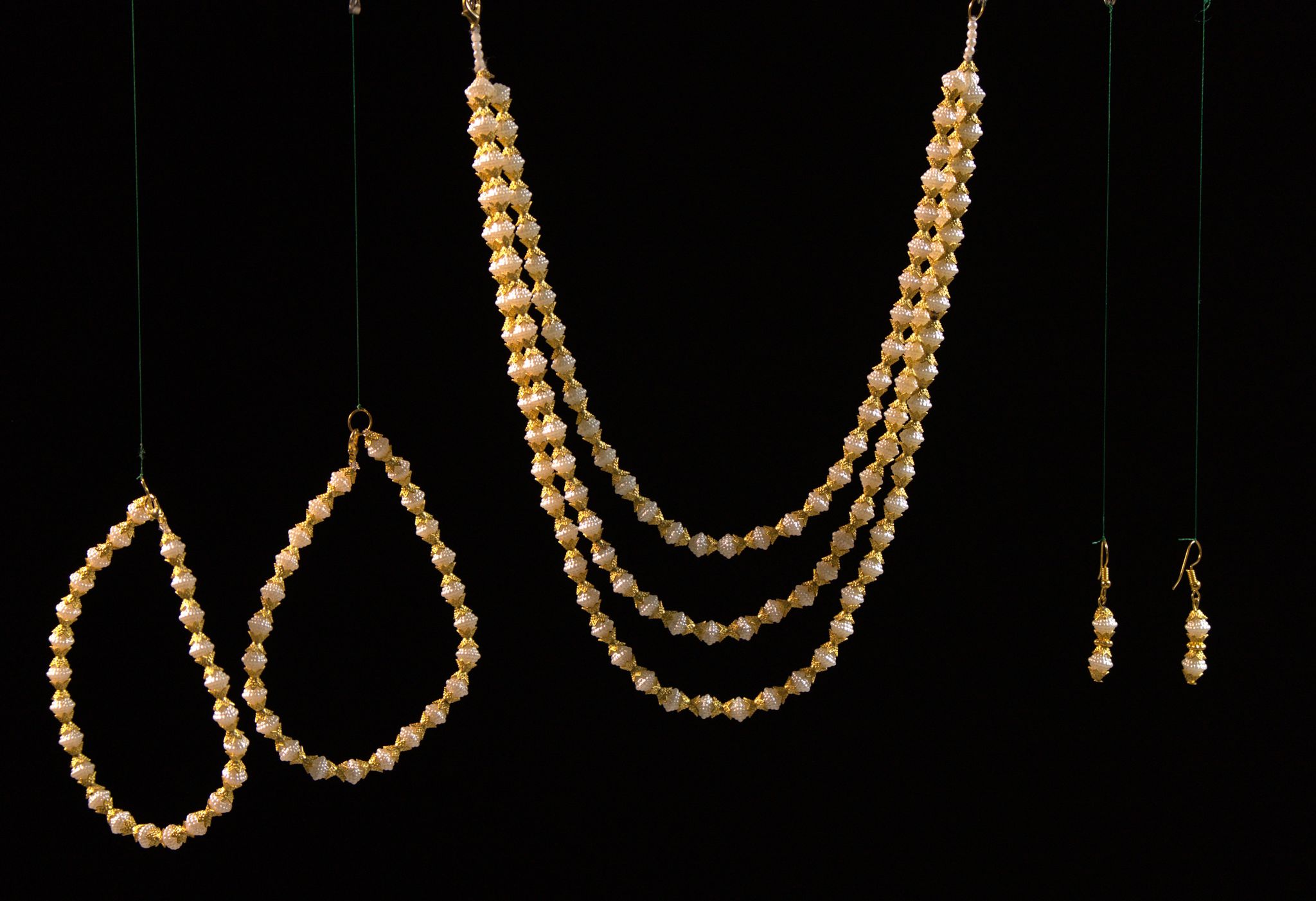 Golden Bead Ethnic Jewelry Set | Handcrafted 4-Piece – Necklace, Bracelet, Anklet, Earrings