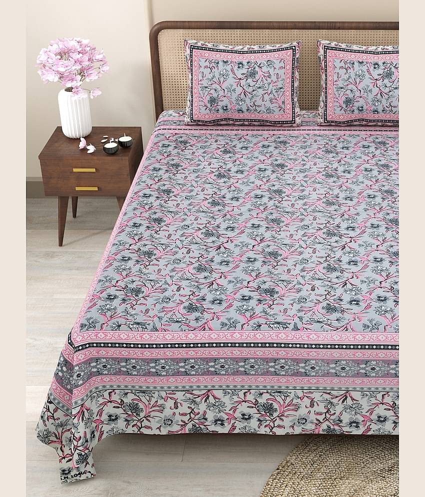 CLOTHORO Cotton 1 Double King Bedsheet with 2 Pillow Covers ( Grey )