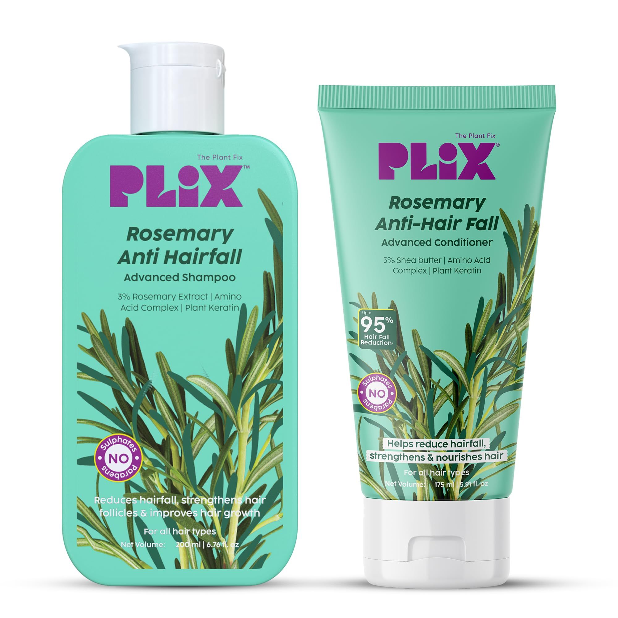PLIX - THE PLANT FIX Rosemary Anti Hairfall Regime| Advanced Shampoo & Conditioner | Reduces Hair Fall & Strengthens Hair | Rosemary Extract, Ceramides & Plant Keratin | For Men & Women PLIX - THE PLANT FIX Rosemary Anti Hairfall Regime| Advanced Shampoo