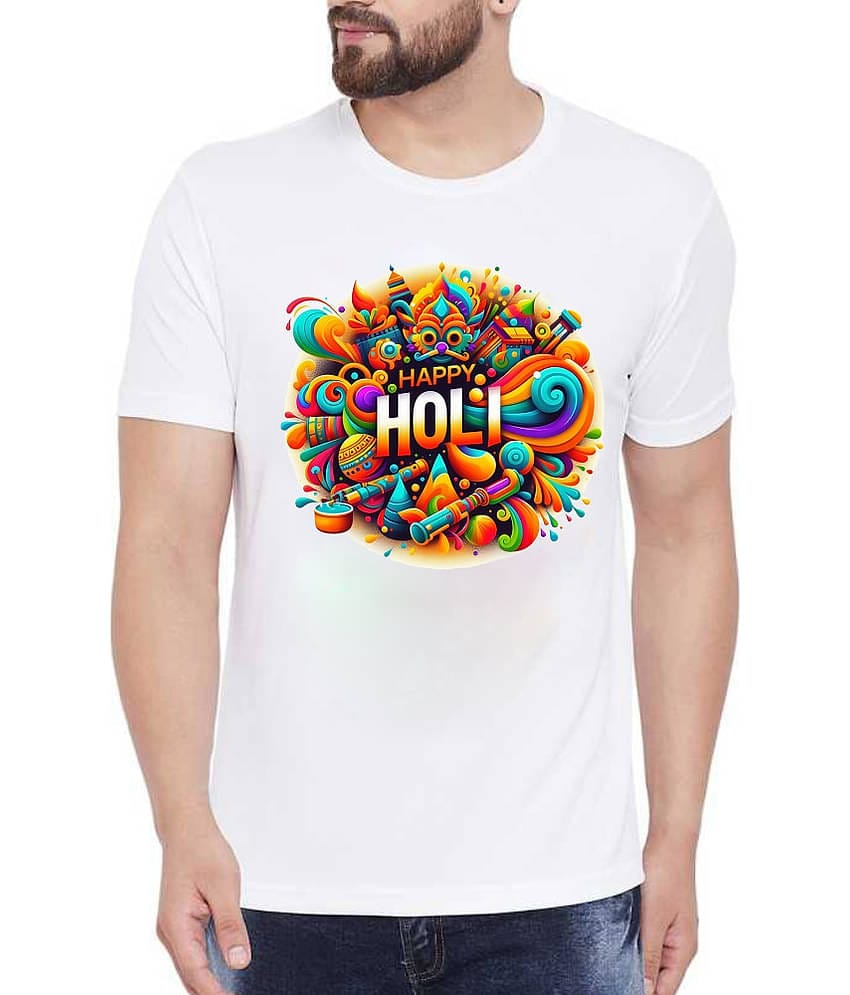 PrintMall Polyester Regular Fit Printed Half Sleeves Men's Round T-Shirt - White ( Pack of 1 )