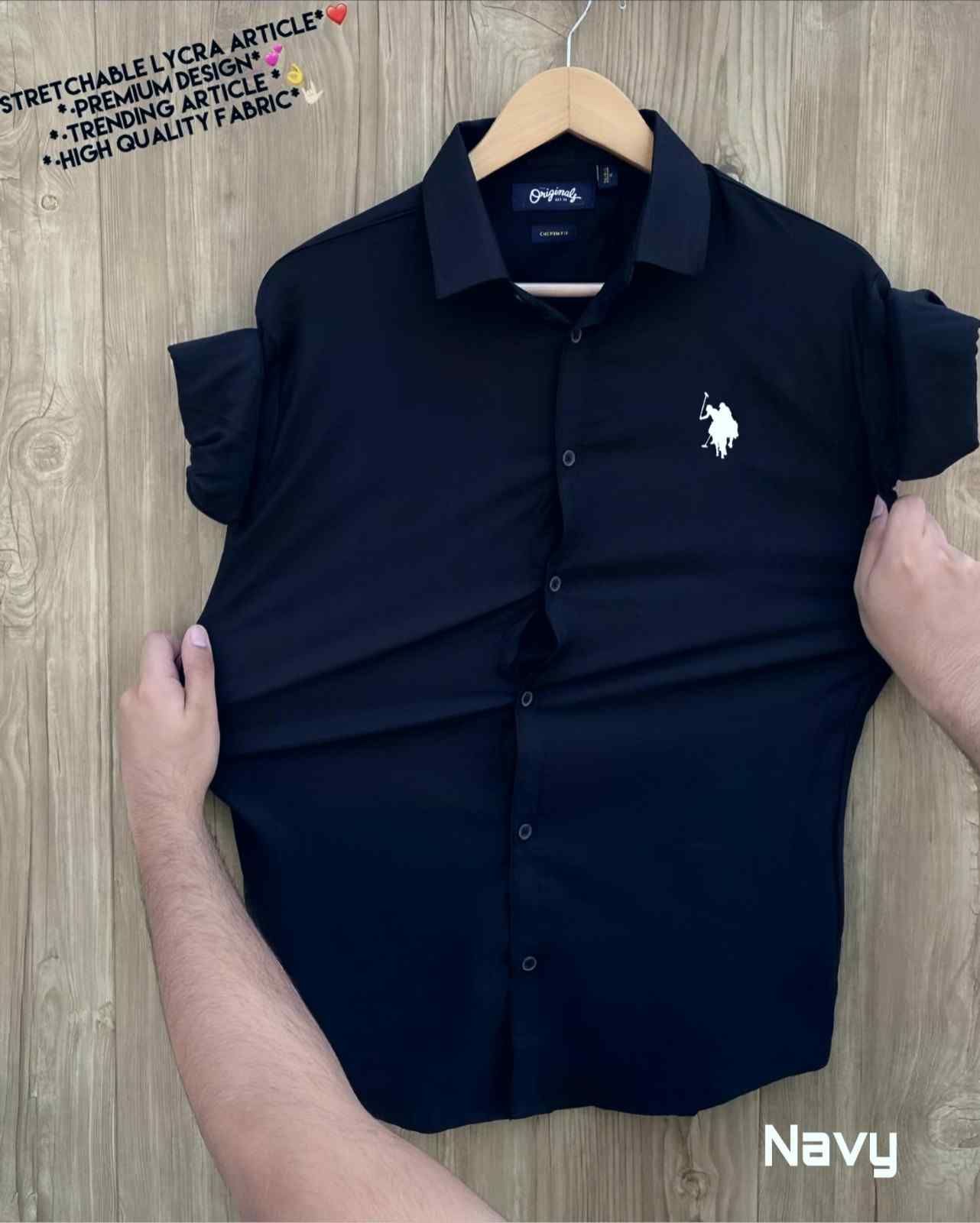 U.S. POLO Full Sleeves Lycra Shirt Navy (Size - XXL)