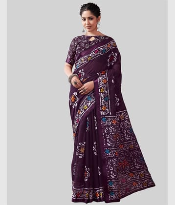 Samah Cotton Blend Printed Saree With Unstitched Blouse Piece ( Red )