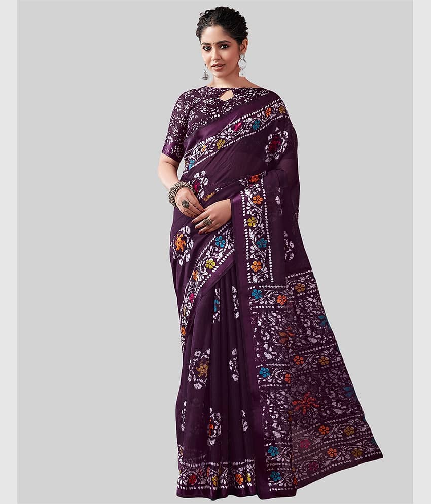 Samah Cotton Blend Printed Saree With Unstitched Blouse Piece ( Red )
