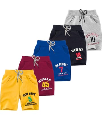 MIST N FOGG Pack of 5 Cotton Blend Shorts For Boys ( Multi Color )