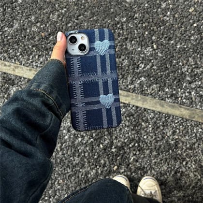 Denim Blue Love Heart iPhone Fabric Soft Case-iPhone 13 / iPhone 14