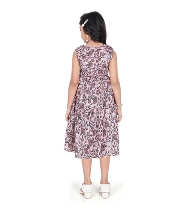 Girl's Digital Slub Printed Sleeve Less Round Neck Dress (Brown, 4-5_Yrs)-PID63828