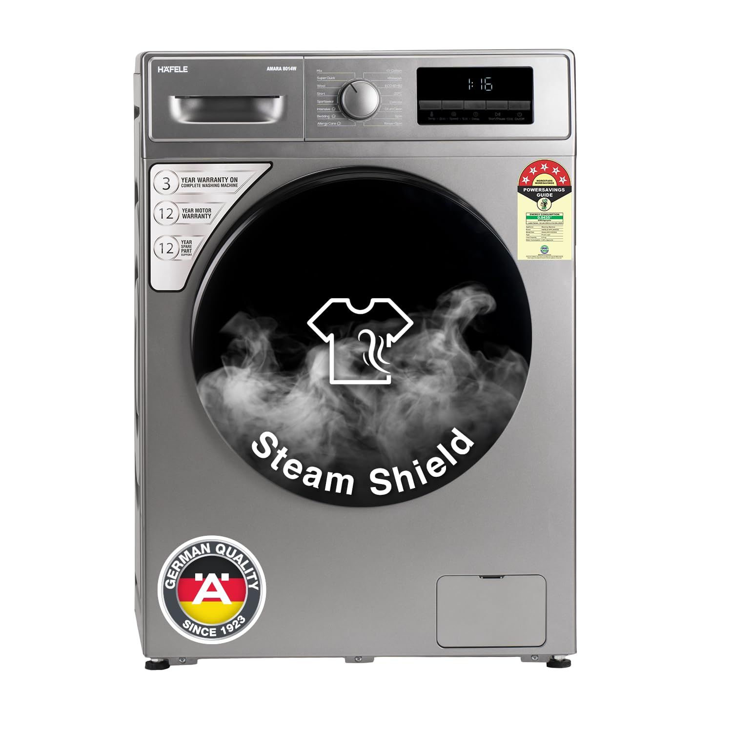 HAFELE AMARA 8 kg 5 Star, Premium Fully Automatic Front-Load washing machine engineered using German technology, comes with Steam Shield and Hexa Wash Design HAFELE AMARA 8 kg 5 Star, Premium Fully Automatic Front-Load washing machine engineered using Ge