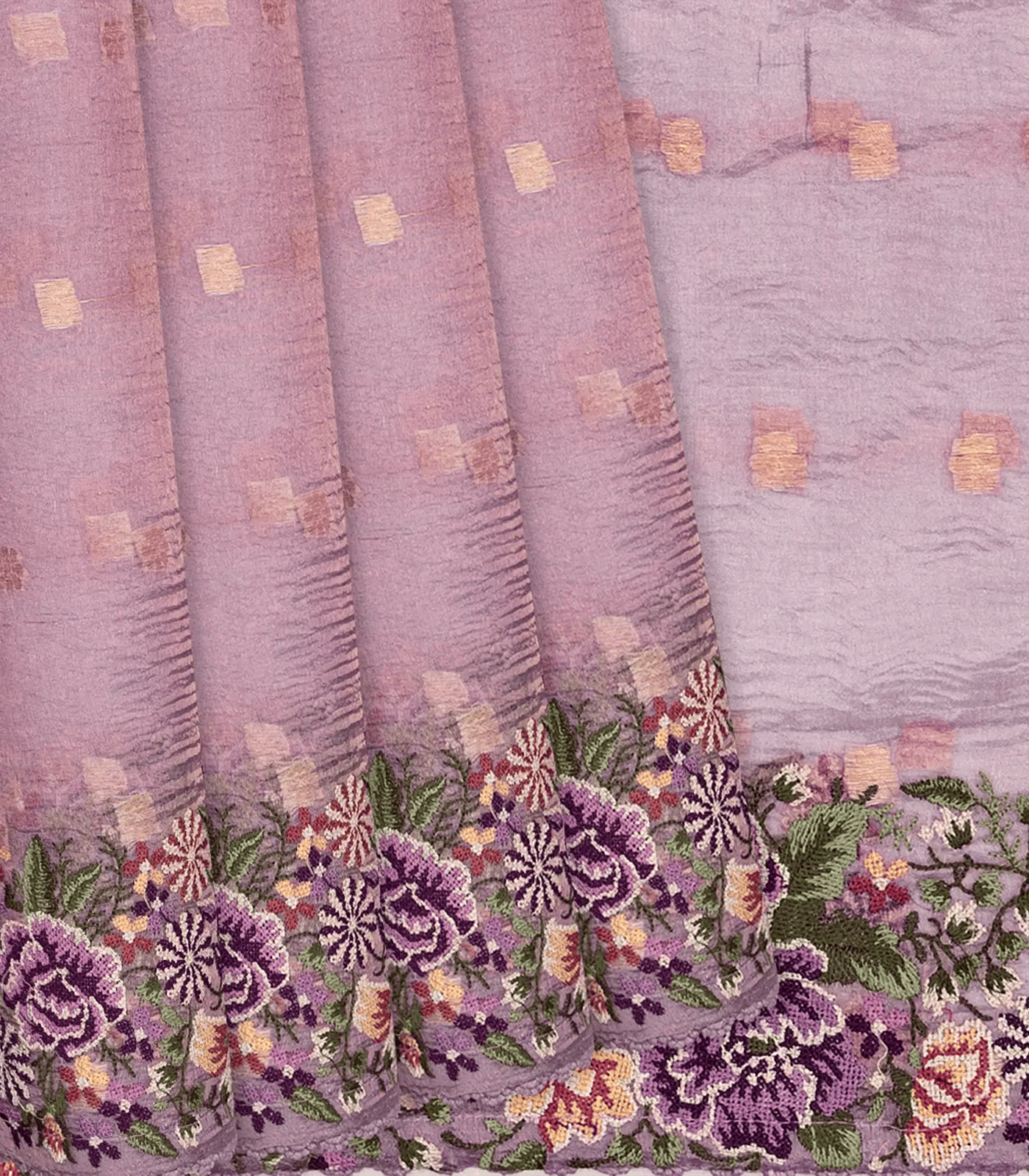 Lavender Georgette Silk Saree With Embroidered Motifs-Lavander-Lavander