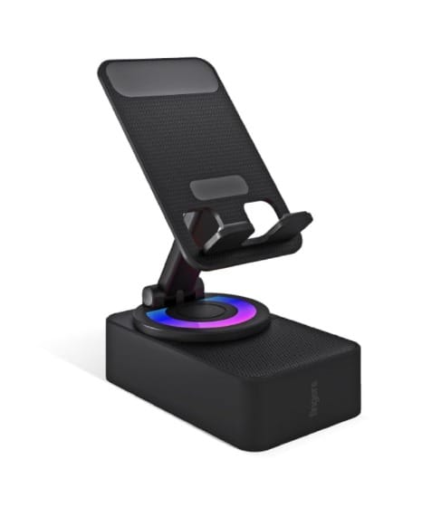 FINGERS Mini MOT (My-Own-TV) Bluetooth & USB Portable Speaker-Cum-Mobile Stand with 360 Rotation (Dazzling RGB Lights, 6-Hour Playback, Built-in Mic) - Rich Black