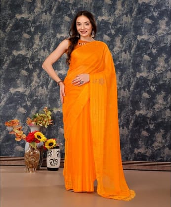 Women's Chiffon Fabric Plain Saree with Unstitched Blouse (Yellow, 5-6 Mtrs)