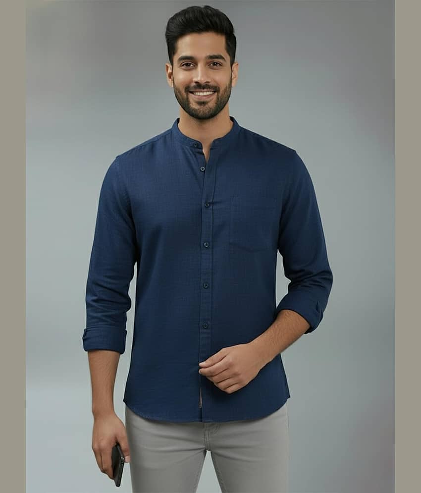 Trendi Vastra Cotton Blend Slim Fit Solids Full Sleeves Men's Casual Shirt - Navy Blue ( Pack of 1 )