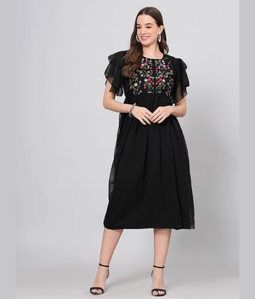 HIGHLIGHT FASHION EXPORT Women Crepe Printed Fit & Flare Dress ( Pink )