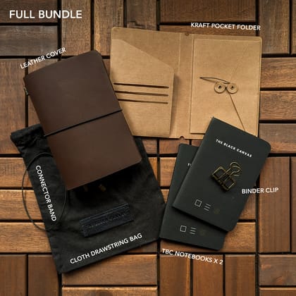 Coco Brown TBC Travellers Journal | A6-Full Bundle (Cover + Kraft Folder + Blank + Square Grid Notebooks)