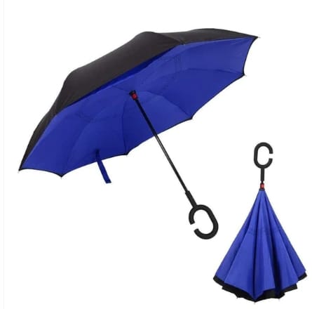 Plain design Windproof Upside Down Reverse Umbrella with C-Shaped Handle
