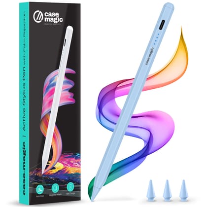 Case-Magic iPad Pencil Active Stylus Pen with Palm Rejection,Tilt Sensor, High Precision Tip| for iPad 2018-2025 iPad(6/7/8/9/10) Air(3/4/5/M2) Pro 11"(1/2/3/4) Pro 12.9"(3/4/5/6/M4) Mini (6/5)(Blue) Case-Magic iPad Pencil Active Stylus Pen with Palm Rej